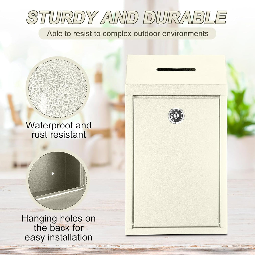 Metal Donation Cash Box Collection Safe Suggestion Box with Lock Wall Mounted Mailbox Delivery Ballot Container for Home Office Outdoor Door
