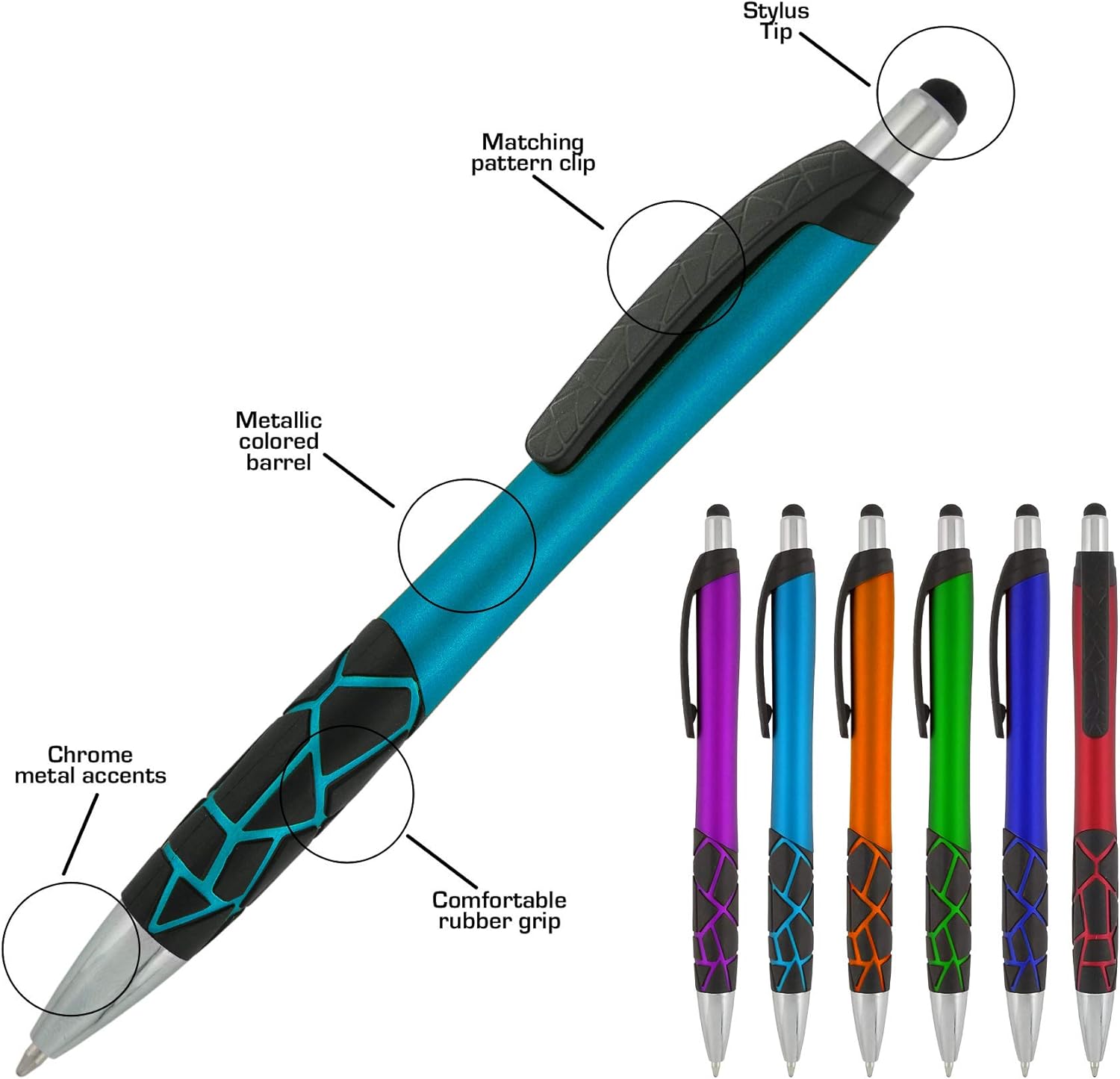 Stylus Pens -2 in1 Capactive Touch Screen with Ballpoint Writing Pen Sensitive Stylus Tip For Your iPad iPhone Samsung Galaxy & All Smart Devices -Metallic Barrel - Assorted Colors Comfy Grips,12 Pack