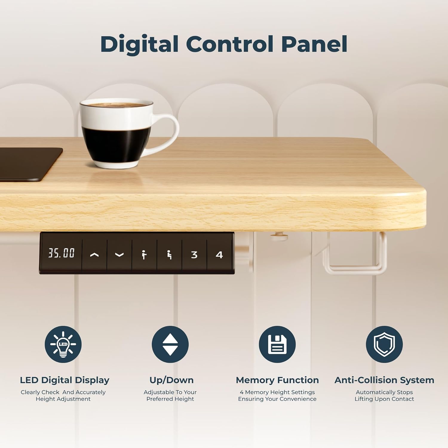 Adjustable Standing Desk, 63x24 Inches Home Office Desk with Memory Preset Computer Workstation Maple Top + White Frame