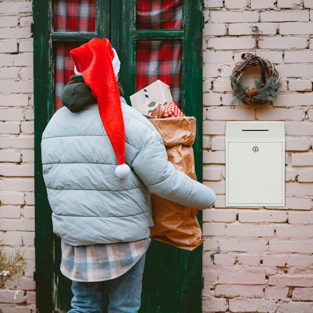 Metal Donation Cash Box Collection Safe Suggestion Box with Lock Wall Mounted Mailbox Delivery Ballot Container for Home Office Outdoor Door