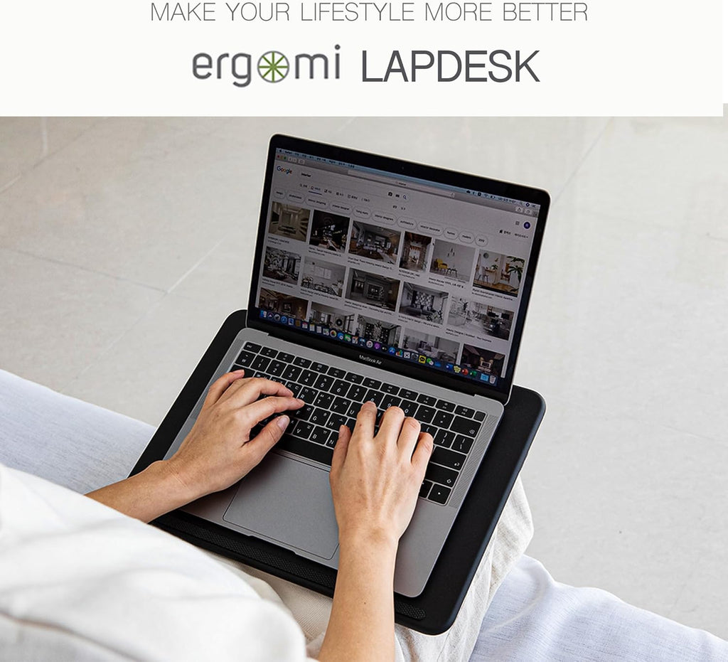 Lap Desk with Soft Cushion and Wrist Rest – Portable Laptop Desk for Bed, Couch & Home Office, PU Surface Tray with Handle for 15.6 inch Laptop (Medium, Black)