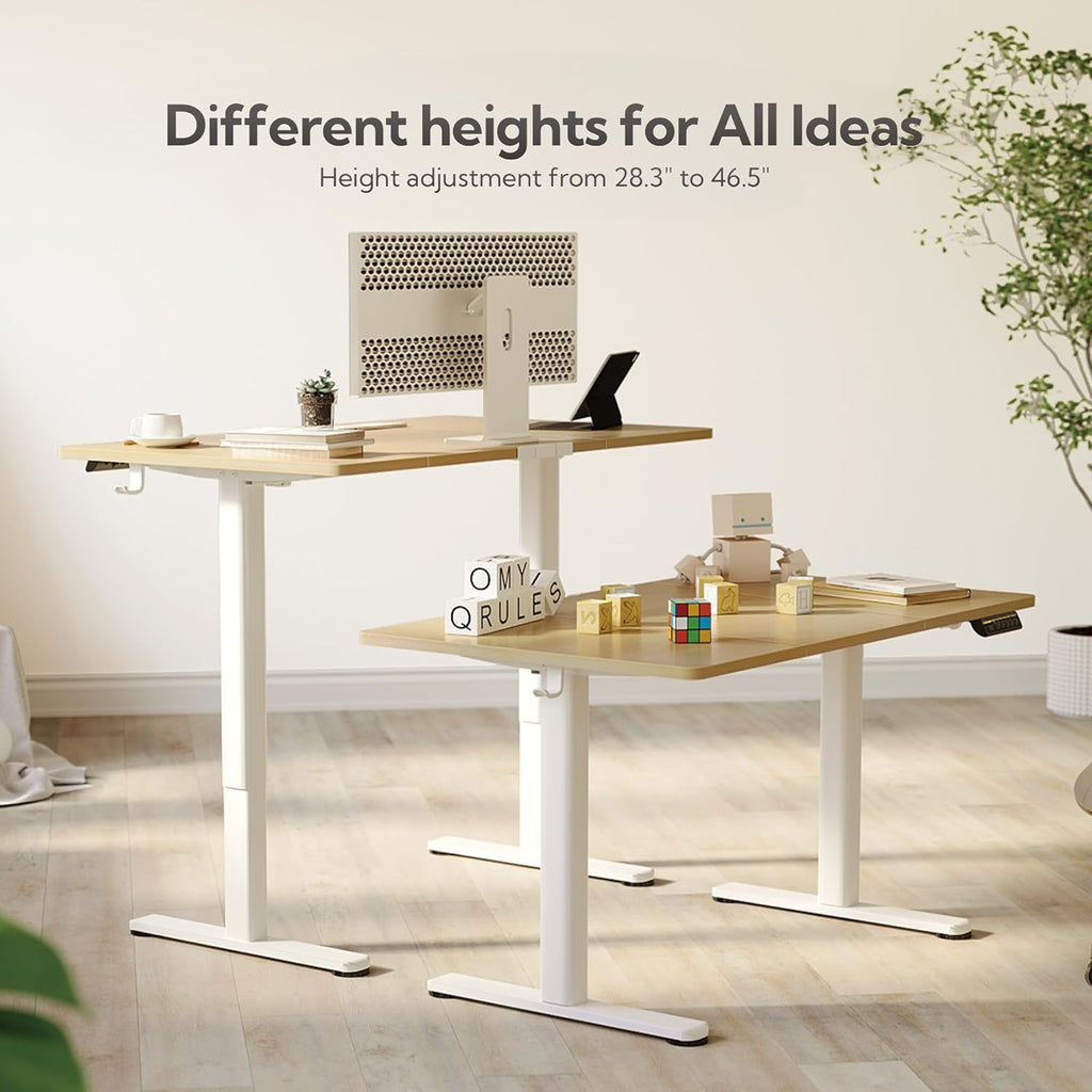 Claiks Electric Standing Desk, Adjustable Height Stand up Desk, 63x24 Inches Sit Stand Home Office Desk with Splice Board, White Frame/Nature Top