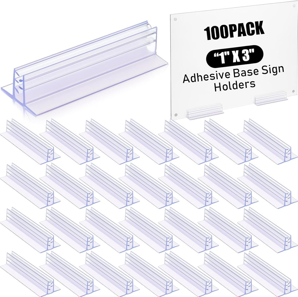 Fulmoon 100 Pcs Sign Holder, Adhesive Base Sign Holders Multiple Uses for Counters, Warehouses, Base Holders with Strong Adhesive (1 * 3in)