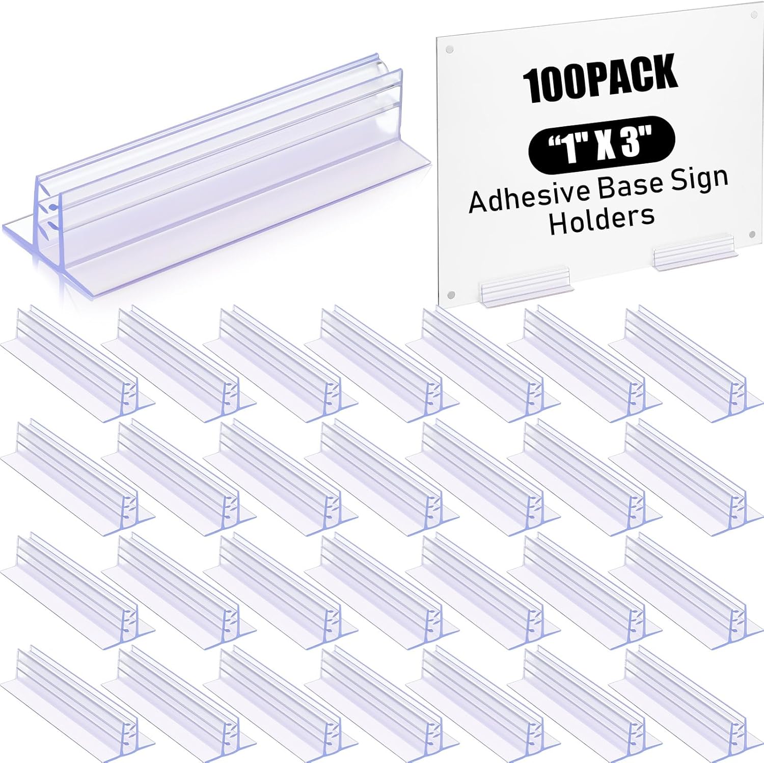 Fulmoon 100 Pcs Sign Holder, Adhesive Base Sign Holders Multiple Uses for Counters, Warehouses, Base Holders with Strong Adhesive (1 * 3in)
