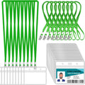 100 Pcs Clear Horizontal Badge ID Card and 100 Pcs Lanyard, Reusable Lanyards for Id Badge Holder Name Tag Badge Holder with Lanyards for Adults Kids Business School Conferences (Green)