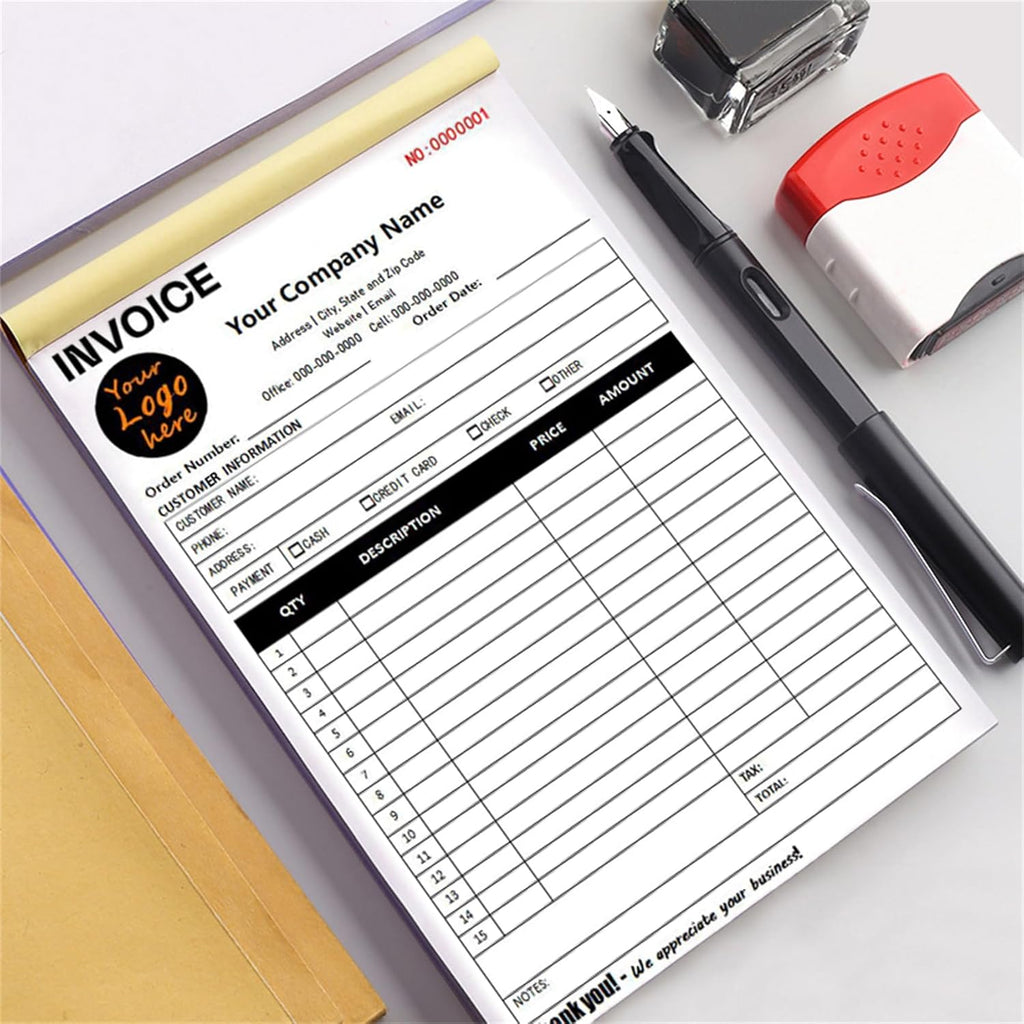 Custom Invoice Book in 3-Part /2-Part Receipt Book with Carbon Copies Personalized Carbonless Service Invoice Form Books Sales Order Book with Company Name Logo Address,E-Invoice Book