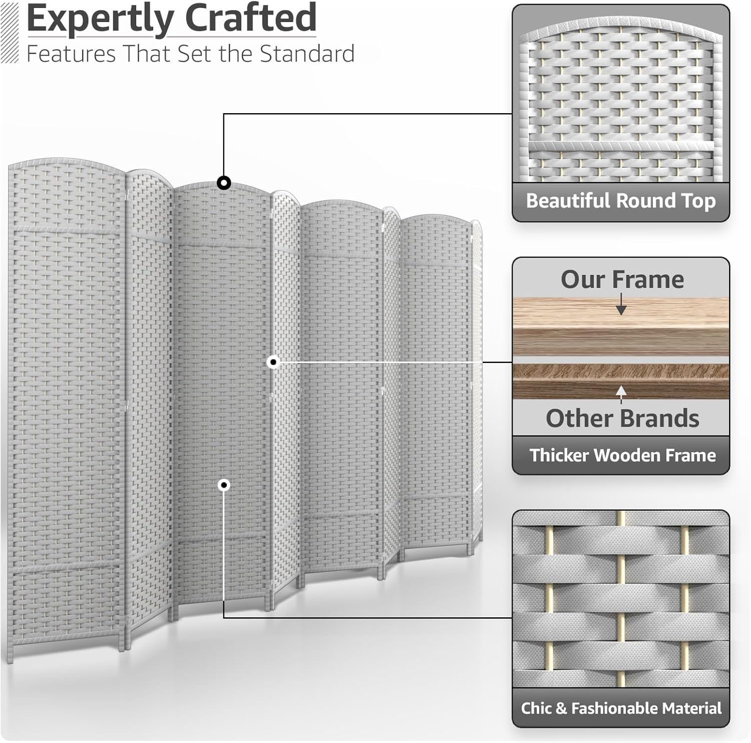 Sorbus 8 Panel Room Divider 6 ft. Tall - Privacy Screen, Extra Wide Double Hinged Panels, Mesh Hand-Woven Design, Partition Room Dividers and Folding Privacy Screens, Wall Divider for Room Separation
