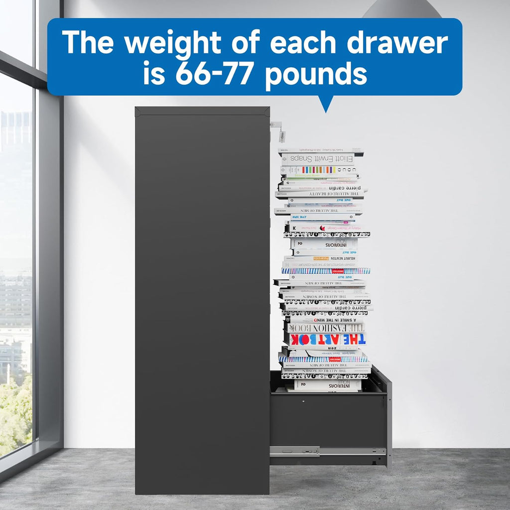 4 Drawer File Cabinet with Lock Metal Vertical Filing Cabinet Office Home Lateral File Cabinet for A4 Legal/Letter Size,Assembly Required (Black Gray, 4 Drawers-Vertical)