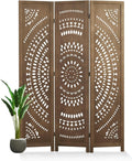 66.9Inch Folding Room Divider, 3 Panels Wood Carved Privacy Screens, Free Assembled Freestanding Partition for Home Office Restaurant Bedroom (Brown)