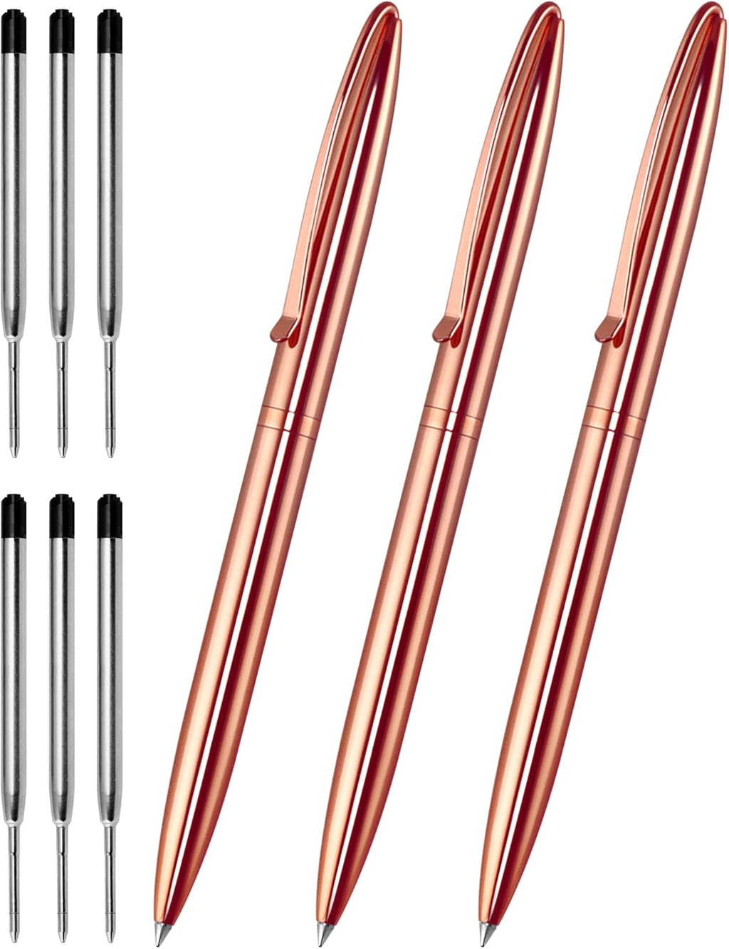 Cambond Ballpoint Pens, Guest Pen Stainless Steel Nice Pens for Guest Book Uniform Christmas Gift - Black Ink (1.0mm Medium Point), 3 Pens with 6 Extra Refills (Rose Gold),3 Count (Pack of 1)