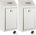 2 Pack Metal Suggestion Boxes with Lock Keys Ballot Donation Boxes with Slot for Fundraising Wall Mounted Mailbox Delivery Container for Home Office Outdoor Door, 10.2x5.7x2.95in(White)