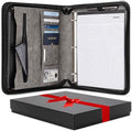 Padfolio Binder - Professional Faux Leather Travel Organizer Pouch for Tablet, Documents, Presentation Folders, Zipper Closure, Detachable 3-Ring Notepad - Gray