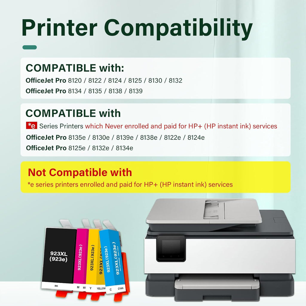 923 Ink Cartridges Combo Pack: Replacement for HP 923e 923XL 923 Ink Cartridges for Printers OfficeJet Pro 8120 8130 8122 8124 8125 8132 8134 8135 8138 8139 (4 Pack Black Cyan Yellow Magenta)