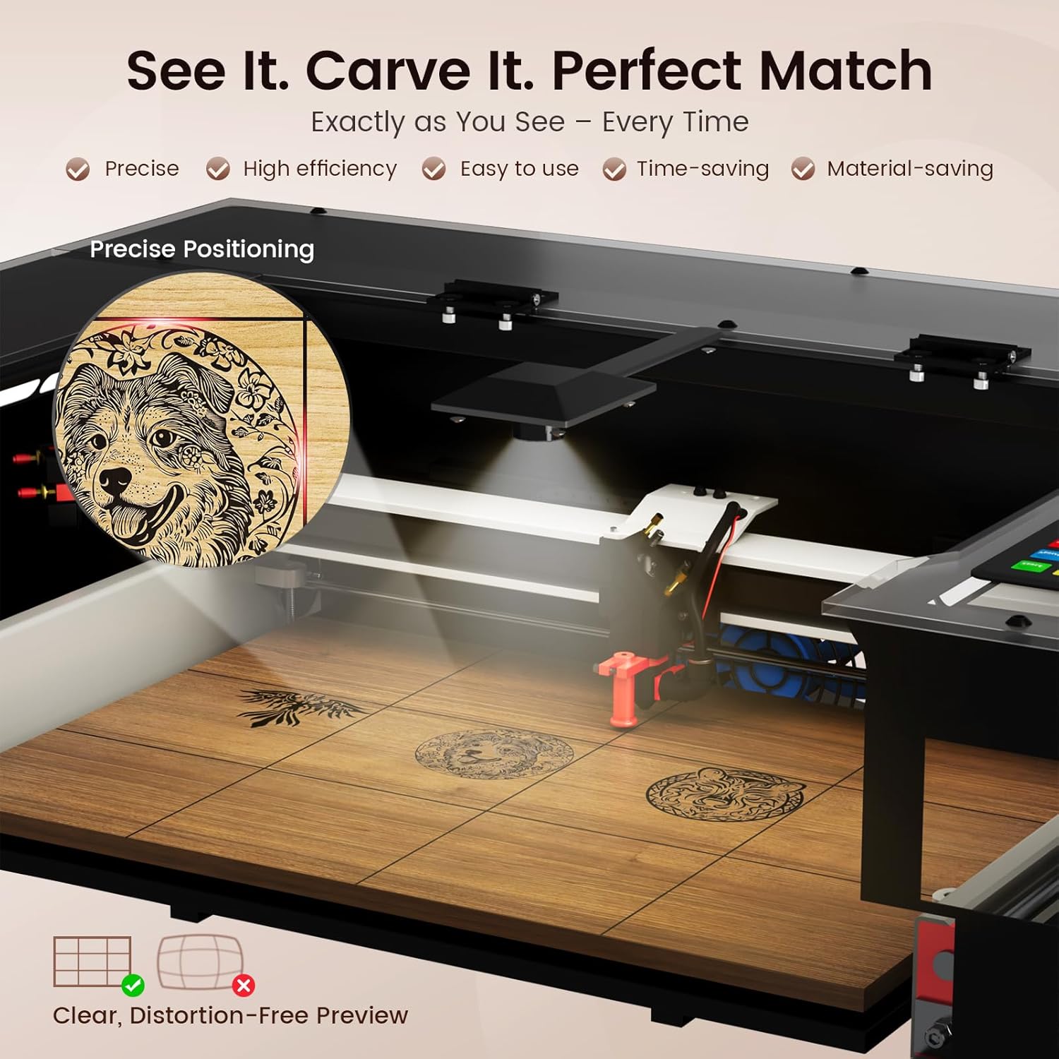 Monport Reno-45 Pro Vision Upgrade 45W Desktop CO2 Laser Engraver, 16x12 Workbed Laser Engraving Machine, 8MP HD Camera and Magnetic Assisted Autofocus, Z-axis Adjustable for Wood Acrylic Glass More