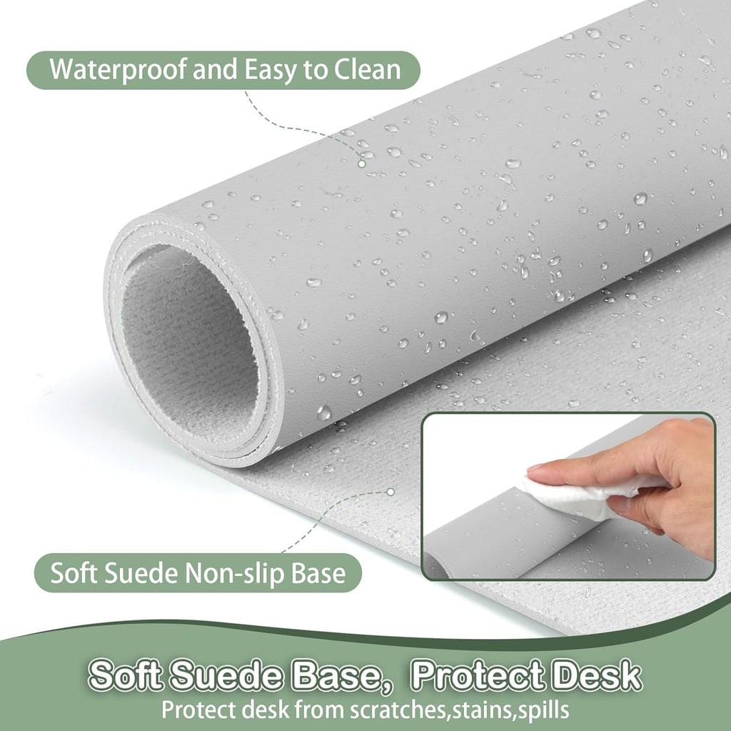 Boutilon Leather Desk Pad Protector,Non-Slip Mouse Pad,Laptop Desk Pad,Office Mouse Mat,Waterproof Leather Desk Blotter,Desk Writing Pad for Office and Home (L-Grey,35"x 17")