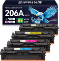 ZIPRINT 206A Toner Cartridges 4 Pack Compatible Replacement for HP 206A 206X for Color Laserjet Pro MFP M283fdw M283cdw M283fdn M282nw Pro M255dw M255nw M283 M255 Printer W2110A W2110X (with chip)