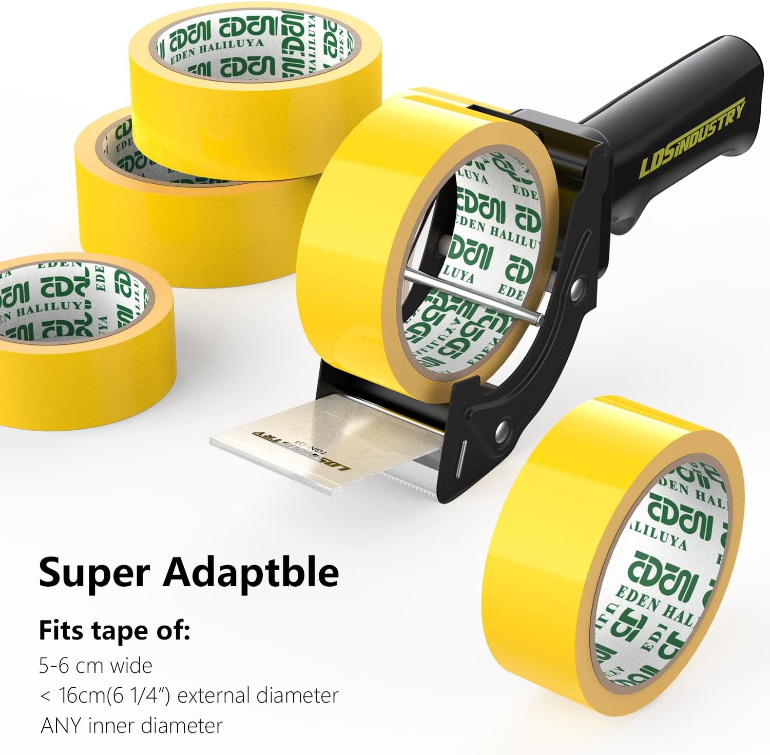 Rapid-Replace Tape Dispenser Gun with 2 Inch X 60 Yard Tape Roll (Transparent) and Extra Blade, Lightweight Ergonomic Heavy Handheld Duty Tape Cutter for Packaging and Box Sealing Black