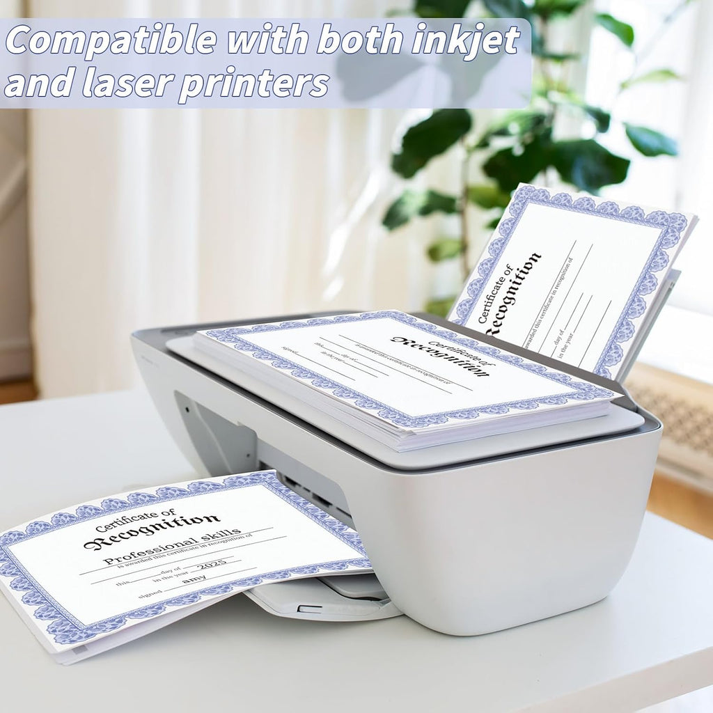 150 Pcs Blue Floral Certificate of Recognition Paper 8.5 x 11 In with Gold Foil Sticker Seals Prestige Certificate Award Paper Bundle Printable for Recognition Graduation Achievement Appreciation