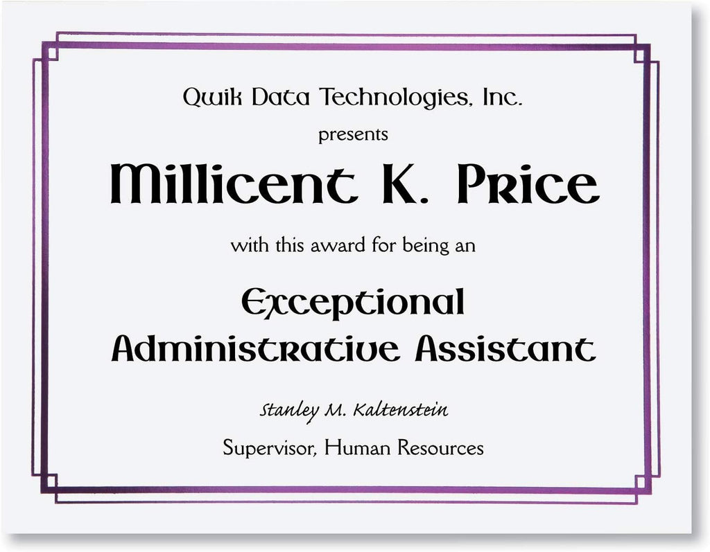 PaperDirect Foil Elegance Specialty Certificates, 50 Sheets of 38lb White Paper, 8½" x 11", Double Purple Foil Border, Perfect for Awards, Students, Employees, Volunteers, Course Completion, Diplomas