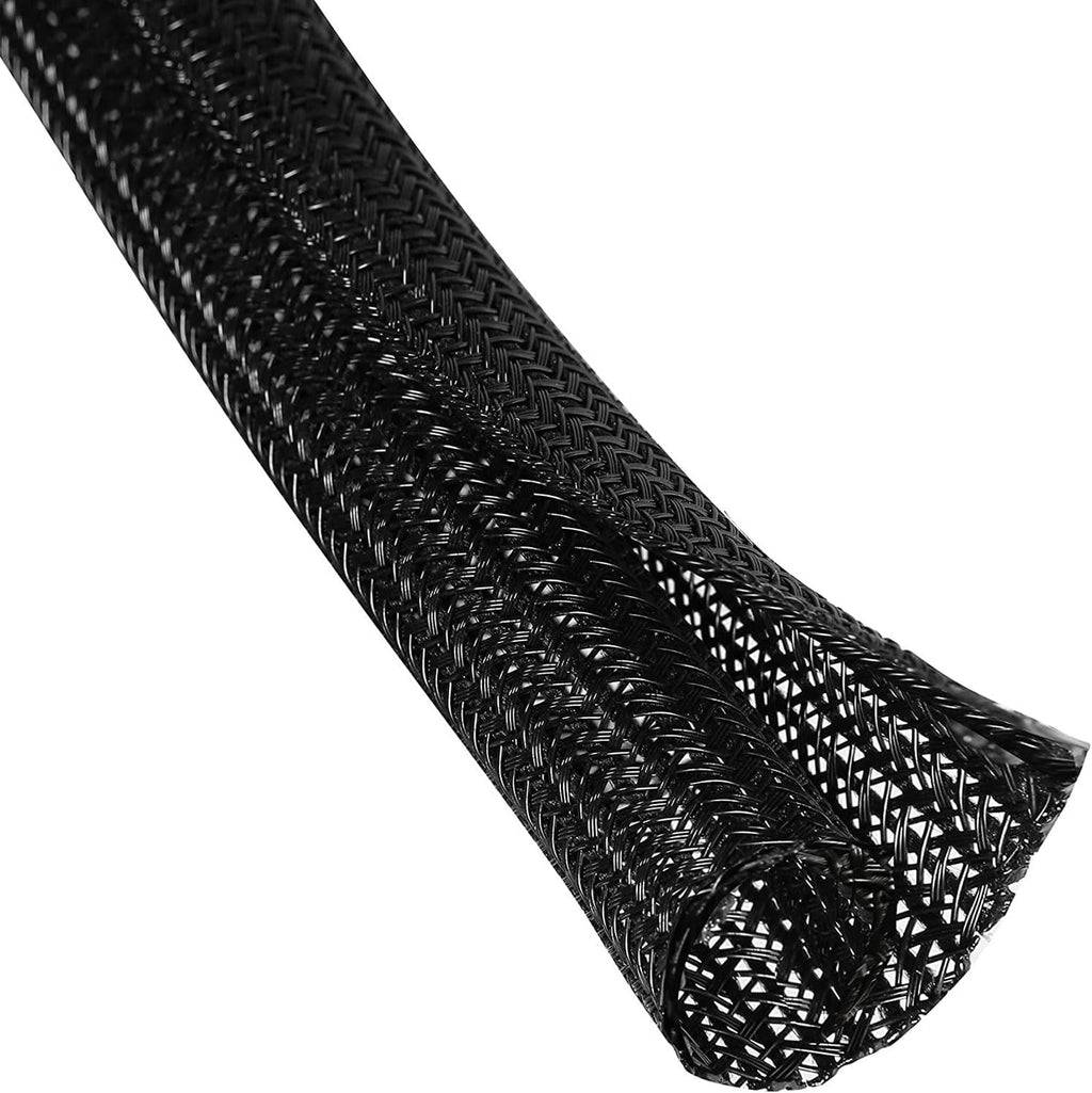 2pcs 5ft-3/4inch Black/White Cable Sleeve - Protects Cords from Pets & Organizes Wires - Modern Style - Polyester Material - Flame Retardant - Easy to Use & Cut (Black, 5ft-3/4inch)