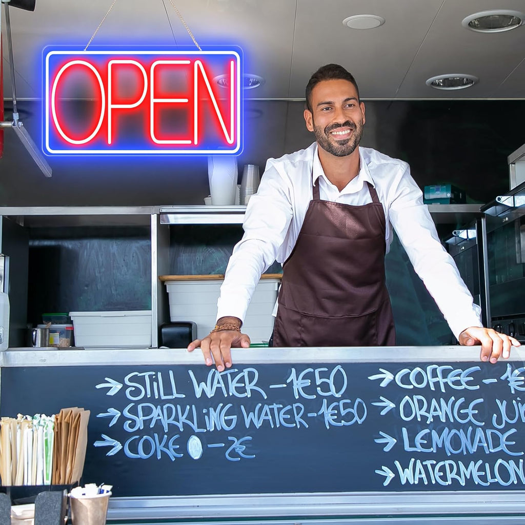 Led Neon Open Signs for Business,16.5"X 9" Ultra Bright Open Signs, Powered by 12V/2A AC Adapter, 6 Levels Adjustable Bright Led Neon Open Sign for Bar Salon Coffee Stores Club Hotel (Horizontal)