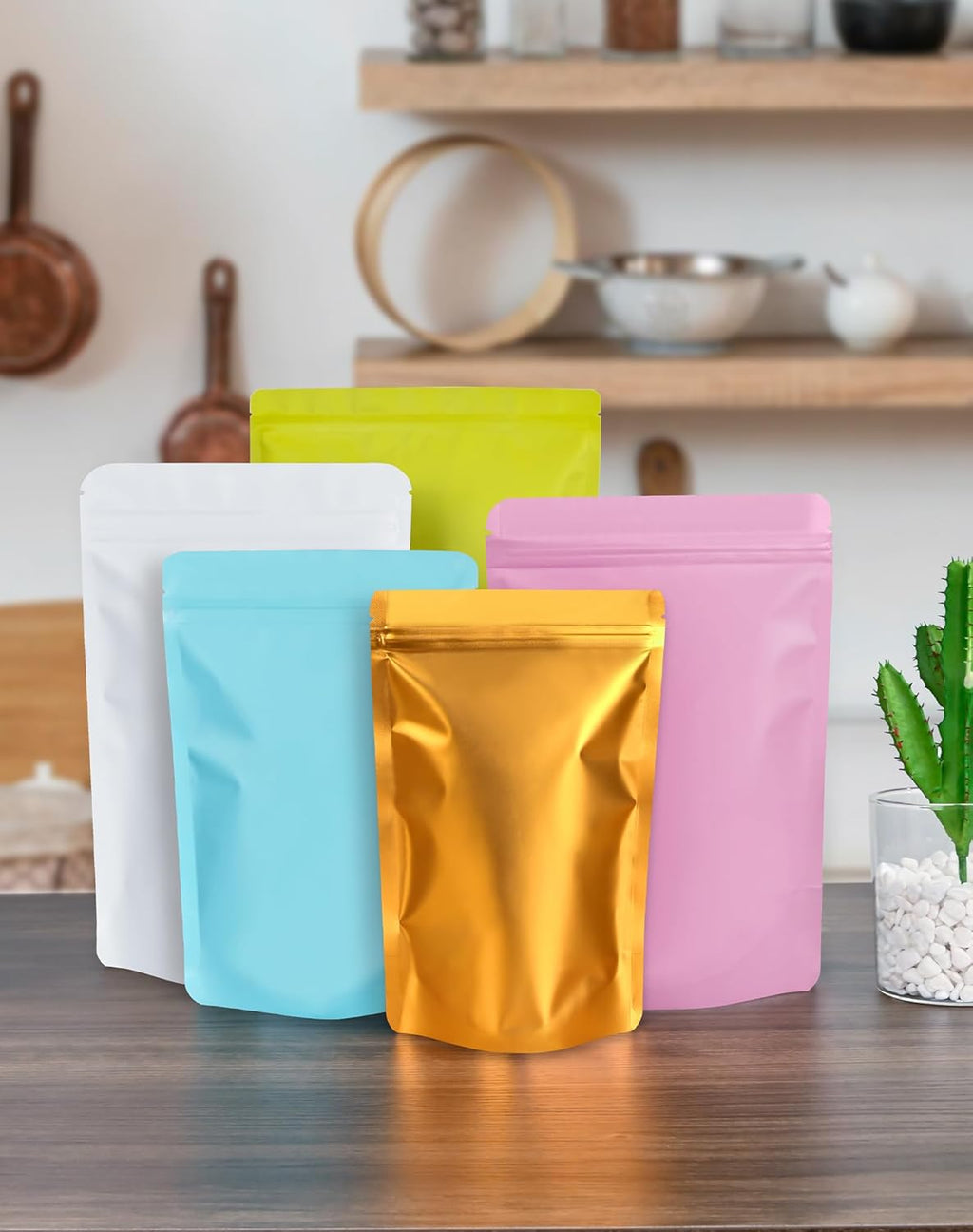 100 Pack Resealable Stand Up Bags,6.3" x 9.4" Smell Proof Pouch Sealable Foil Pouch Bags for Packaging (Pink)