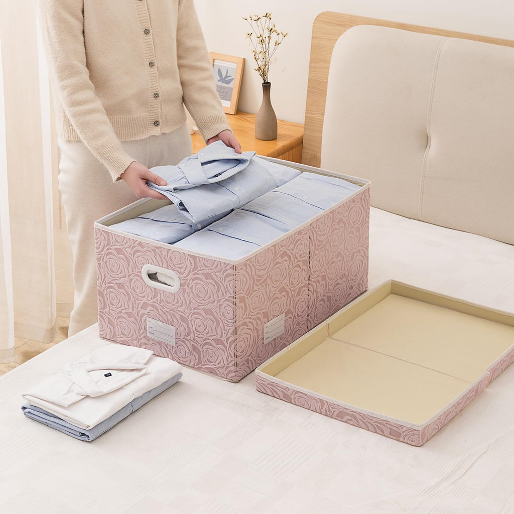PRANDOM Extra Large Collapsible Storage Boxes with Lids Fabric Decorative Storage Bins Cubes Organizer Baskets with Cover Handles Divider for Bedroom Closet Living Room 19.7x15.7x11.6 Inch 3 Pack