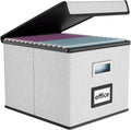 Huolewa File Organizer Box with Lid, Collapsible File Folder Organizer for Office Document Storage, Filing Box with Plastic Slide for Letter/Legal Size Hanging Files, Light Grey