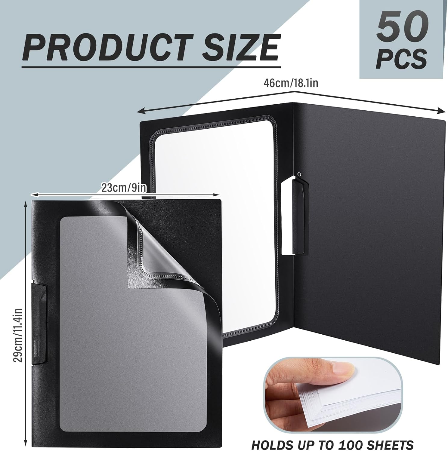 Yeaqee 25 Pcs Clear Report Covers with Clip Sliding Bar Locking Report Folder Cover Plastic Presentation Folders Binder Portfolio for Letter Size Document Paper Resume, Black 9 x 11.4 Inch