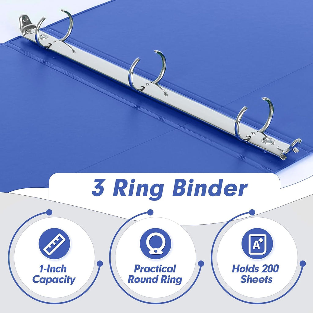 3 Ring Binder 1 Inch, PANDRI 6 Pack 1-Inch Binder Fits Letter Size 8.5'' x 11'' Paper, Versatile Binders for Office Home School, 2 Pockets, Assorted 6 Color