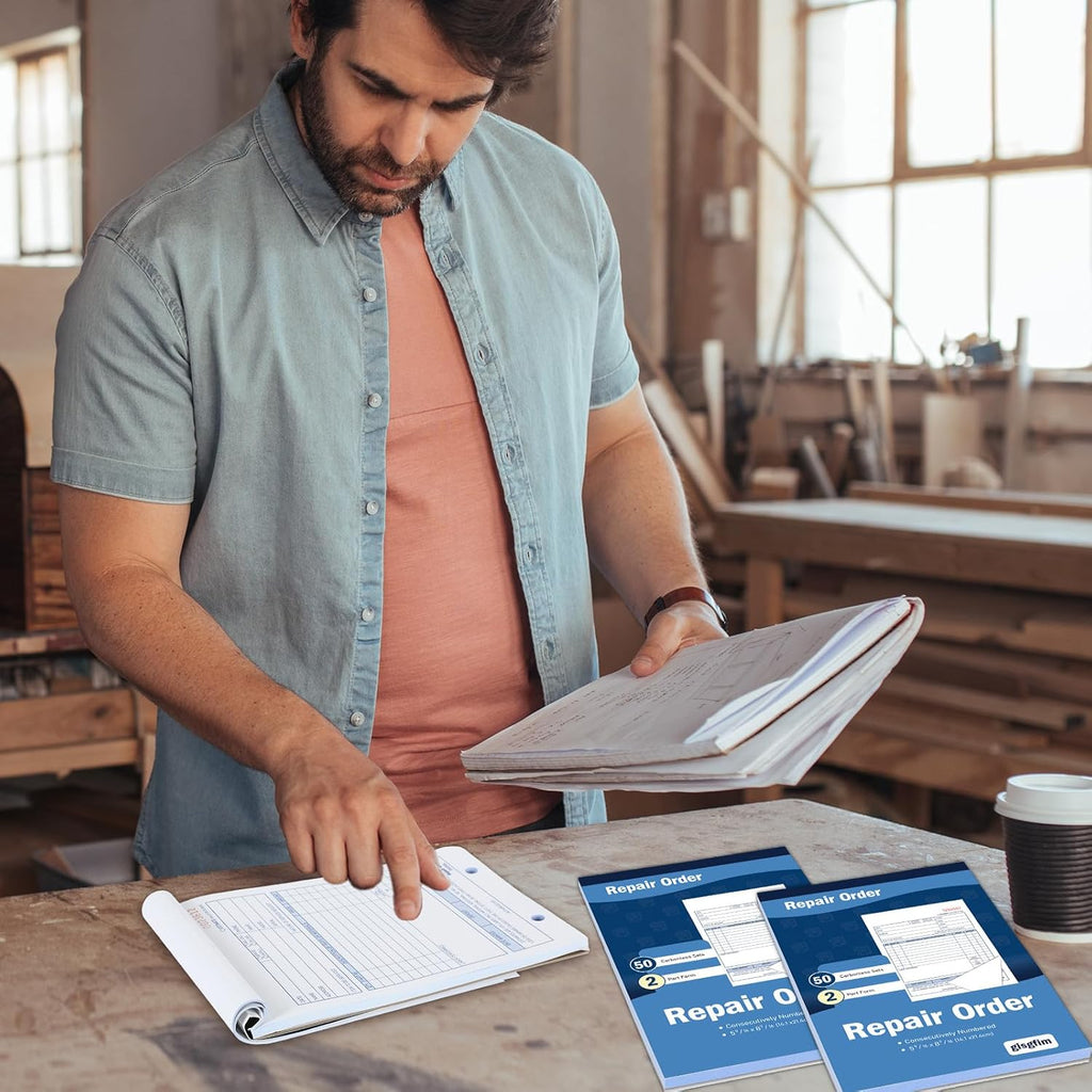 gisgfim 10 Pad Repair Order Book 2 Part Carbonless Receipt Books Consecutively Numbered with Claim Check Stub Invoice Receipt Book Work Order Form Receipt Book Order for Small Business 50 Set per Pads