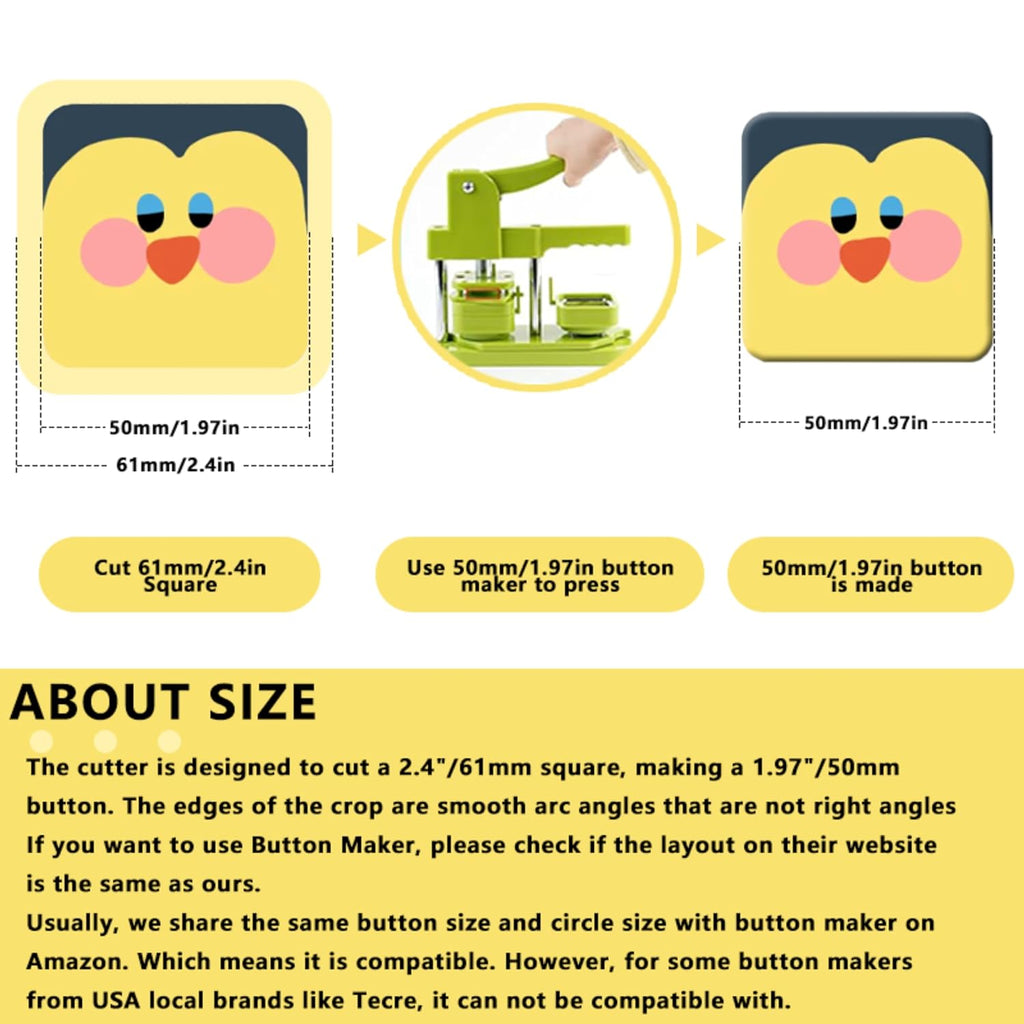 Pin Button Paper Cutter,Manual Square Paper Cutter Tool, Graphic Punch Die Cutter,for Button Maker Machine. (61mm Square Cutter, Cut for 50mm)
