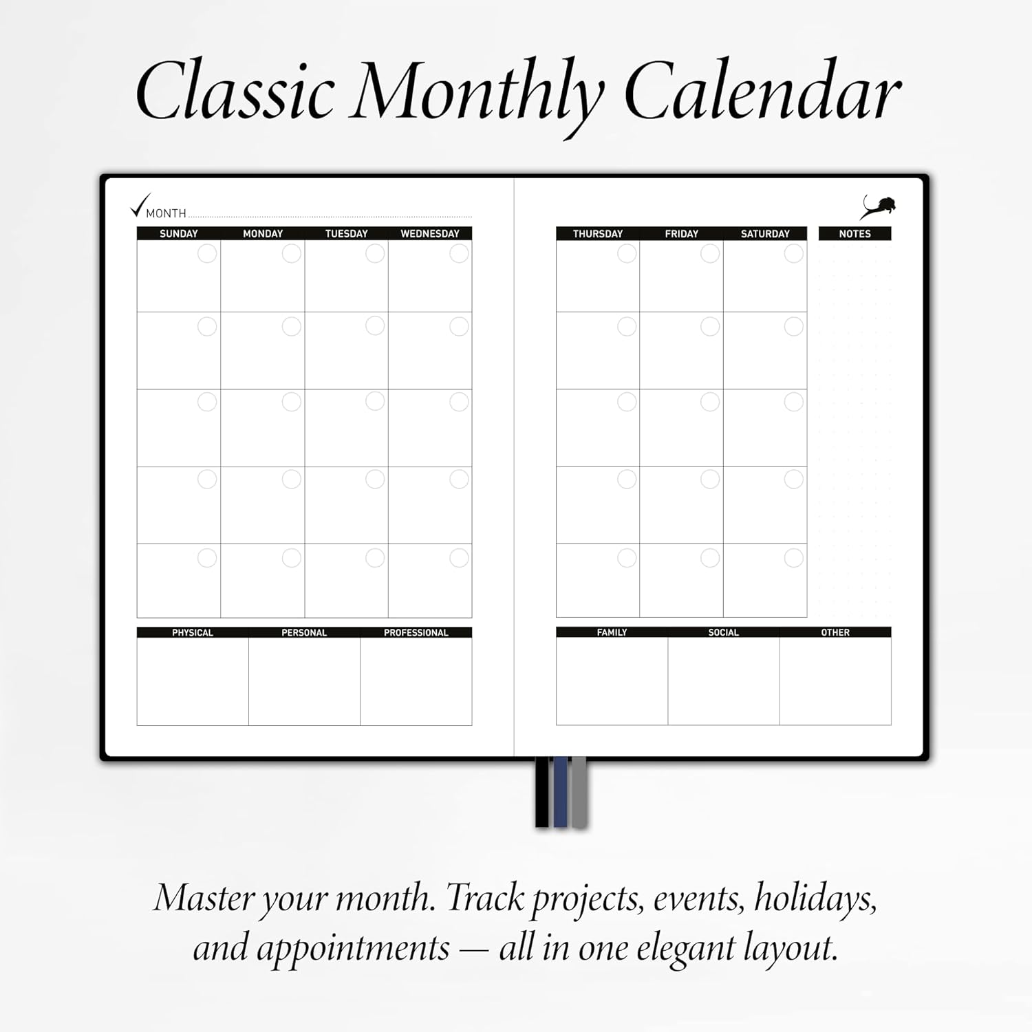 Daily Planner, Calendar & Life Organizer to Improve Time-Management, Productivity & Happiness | Vegan Leather Hardcover Notebook with Blank Dates, Undated 6 Months Hourly Planner for Men & Women, 24 Hour Agenda (Black)