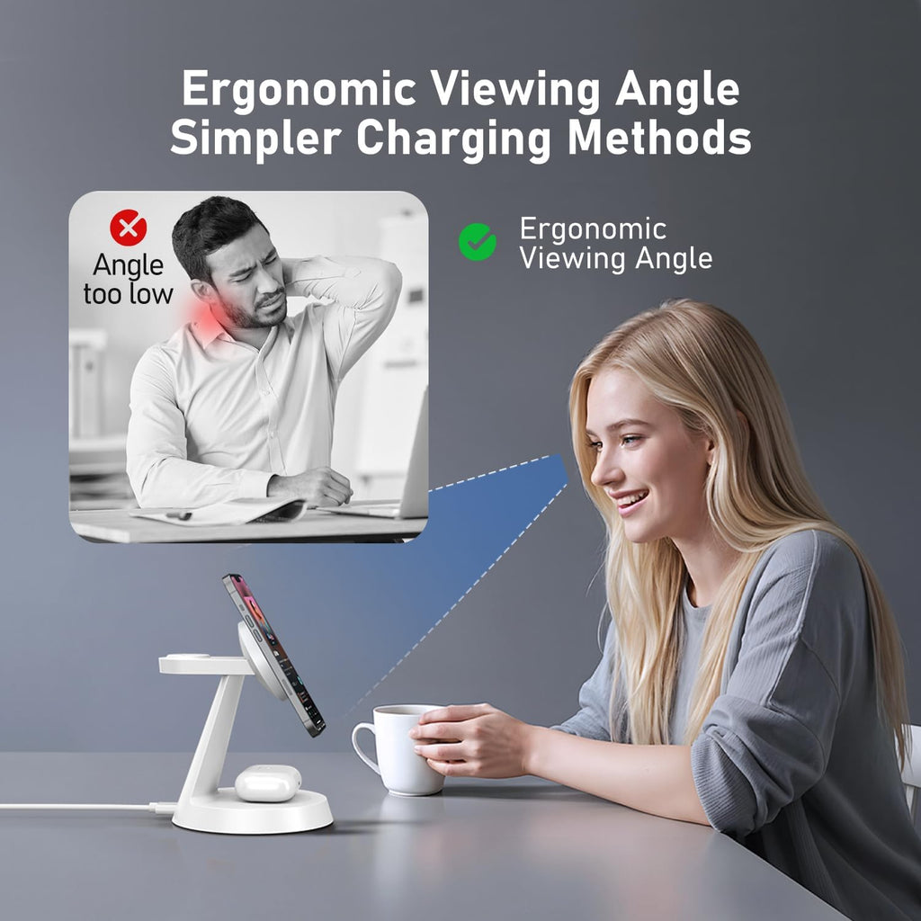 3 in 1 Wireless Charging Station for Apple, Charger Stand for Multiple Apple Devices, Wireless Charging Station for iPhone 16/15/14/13/12 Series, Wireless Charger for AirPods, iWatch Series (White)