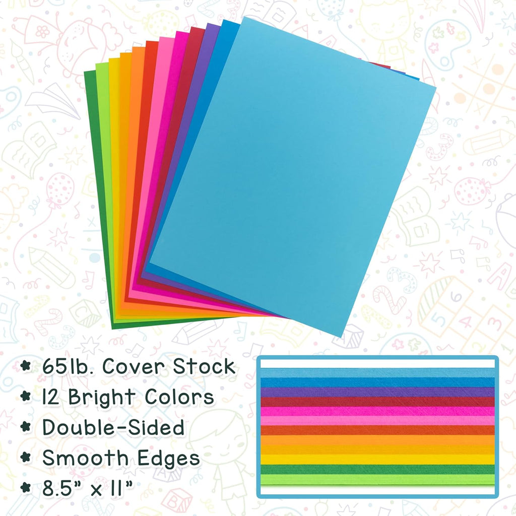 Hygloss Products Bright Colored Cardstock - 144 Sheets - 8.5x11 Card Stock Paper- 10-12 Bright Colors