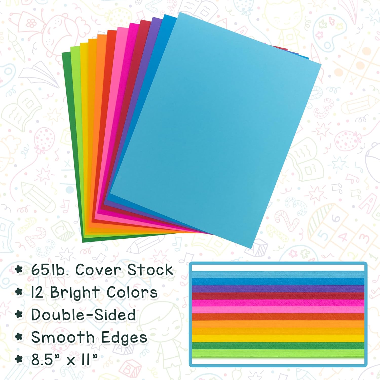 Hygloss Bright Colored Cardstock - 8.5x11-Inch, 12 Assorted Colors, 96 Sheets, 65 lb/ 176 gsm, Fade-Resistant, Acid-Free Color Card Stock Paper