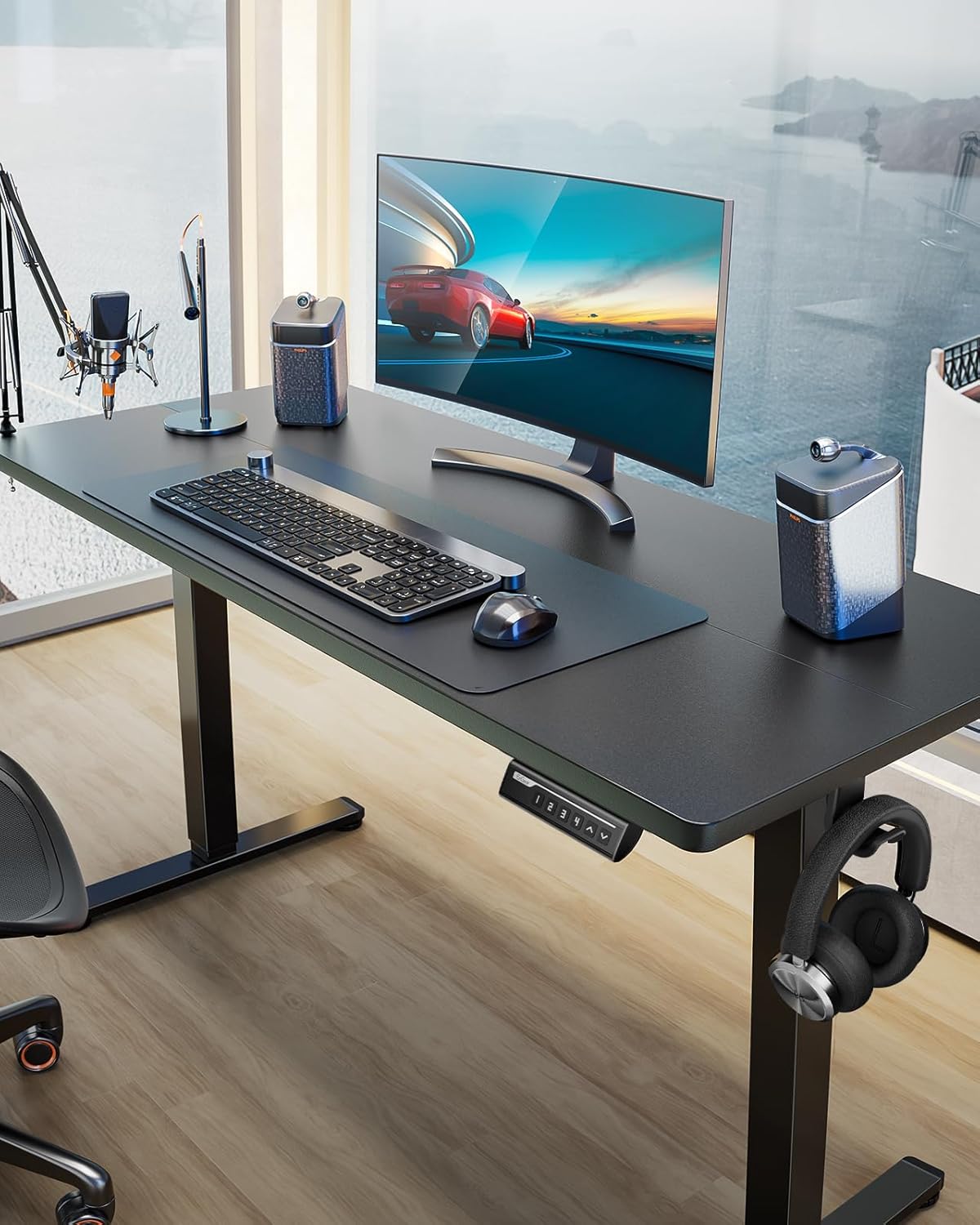ErGear Height Adjustable Electric Standing Desk, 47.2 x 23.6 Inches Sit Stand up Desk, Memory Computer Home Office Desk with Two-Piece Desktop (Black)