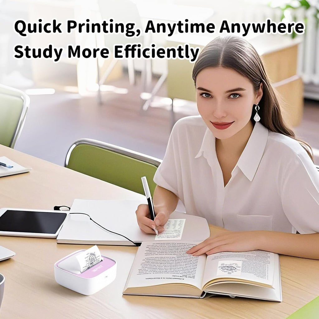 iDPRT Portable Mini Thermal Sticker Printer, Bluetooth Inkless Printers with 1 Roll Sticker Paper, Sticker Machine for Notes, Journal, DIY, Label Printing, Compatible with iOS & Android Phones, Pink
