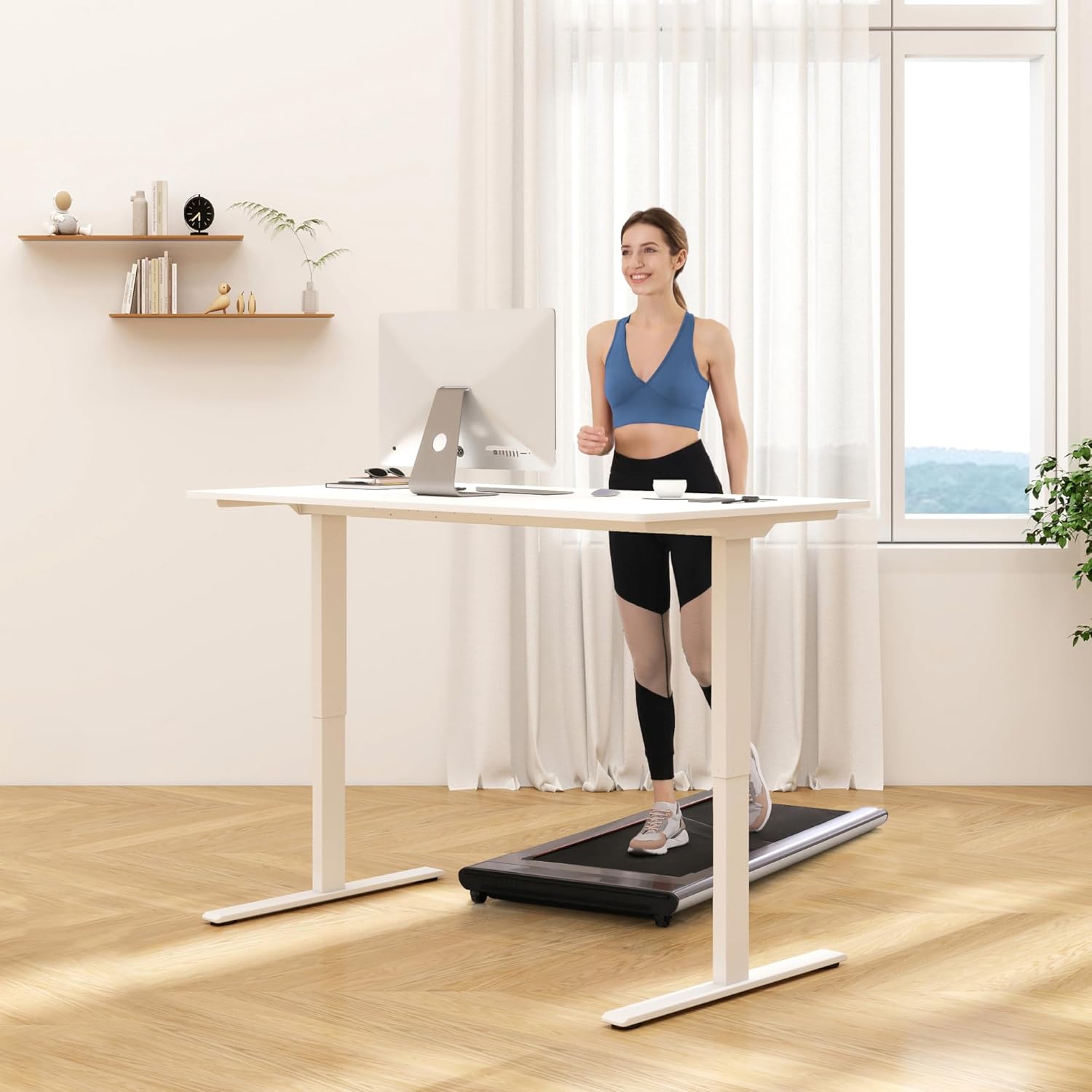 FLEXISPOT E3 Dual Motor Electric Standing Desk 60x24 Inch Whole-Piece Board Height Adjustable Electric Sit Stand Desk (White Frame + White Desktop, 2 Packages)