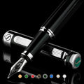 Scriveiner Black Green Fountain Pen - Stunning Luxury Pen with Chrome Finish, Schmidt Nib (Medium), Best Pen Gift Set for Men & Women, Professional, Executive, Office, Nice Pens