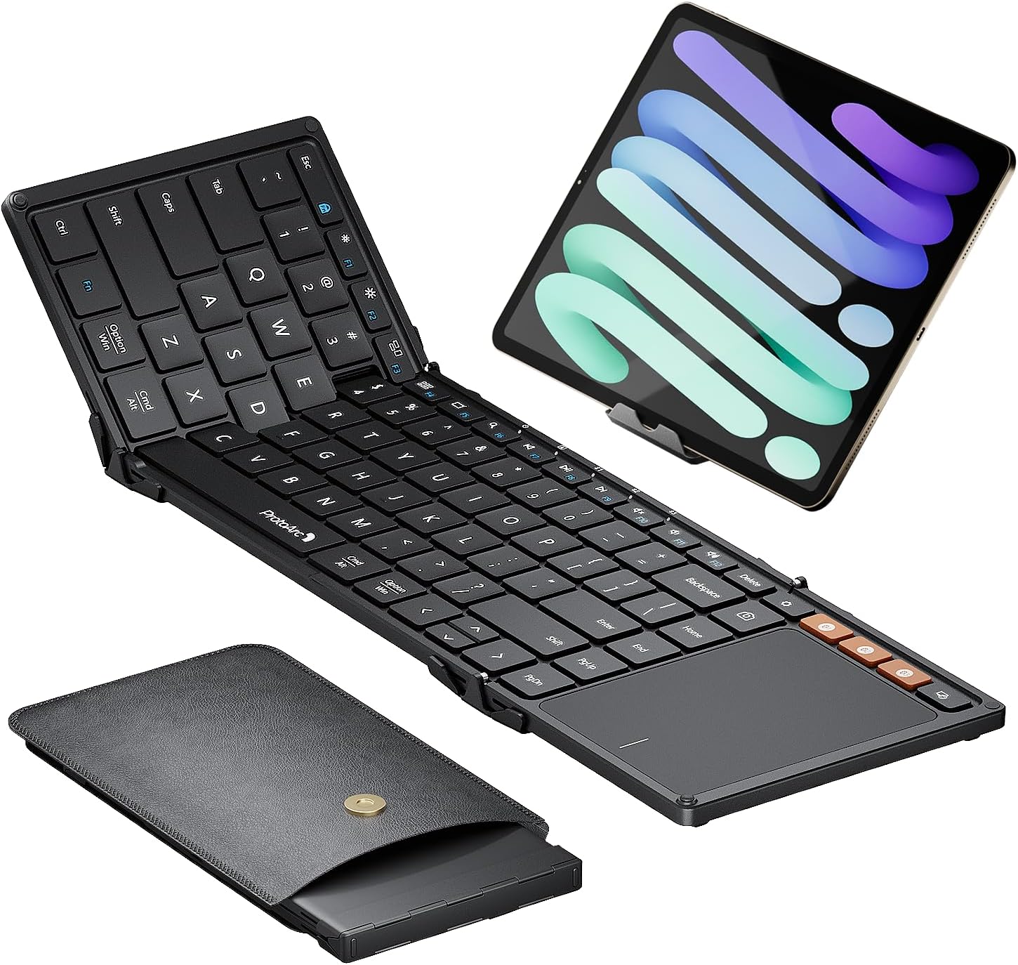 ProtoArc Foldable Keyboard with Touchpad, XK01 TP Folding Portable Keyboard, Full Size Keys, Large Trackpad Bluetooth Travel Keyboards for Laptop PC Tablet - Black