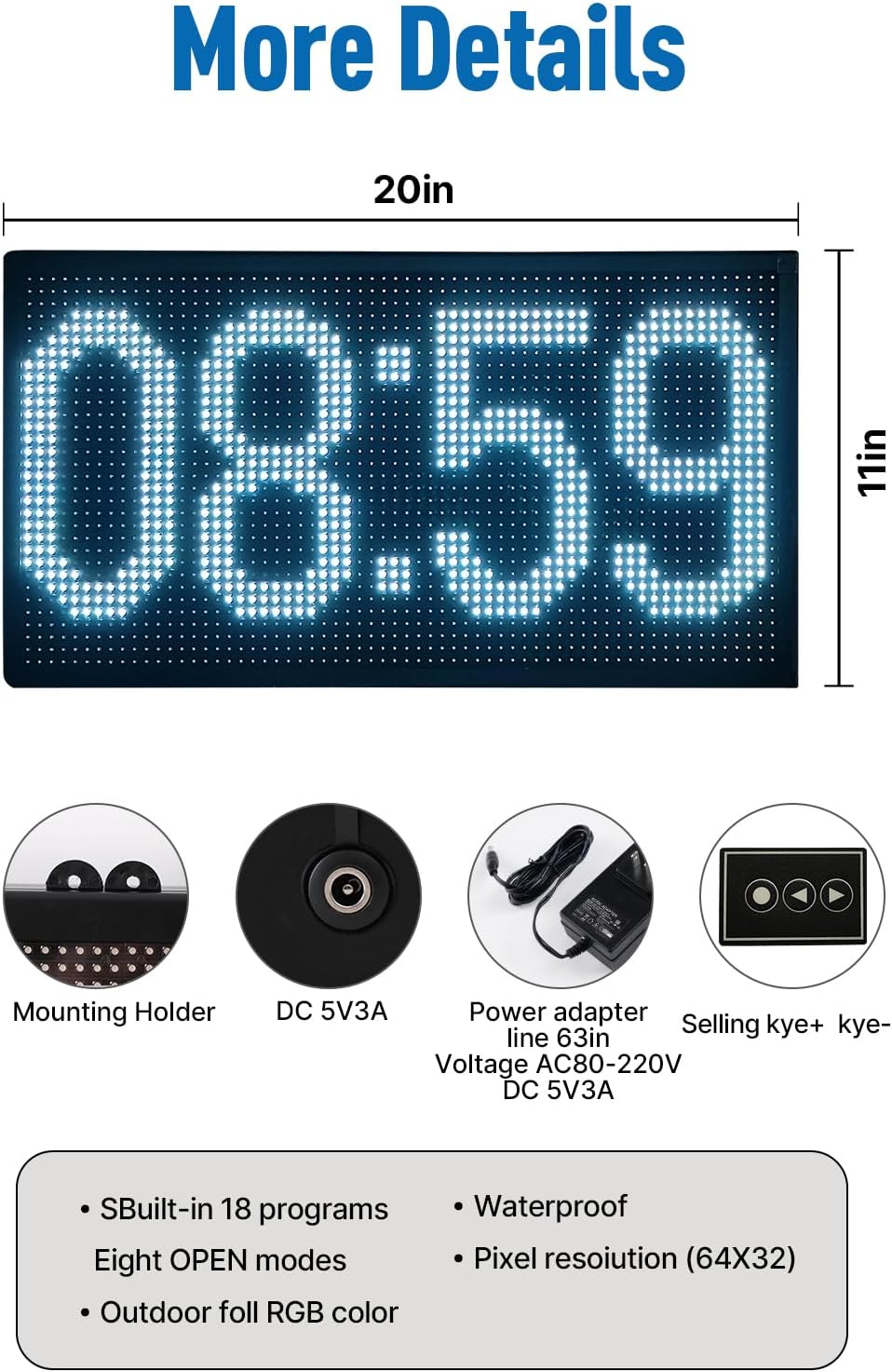 20”x11” Smart LED Open/Closed Sign Outdoor Waterproof, RGB Color Changing Backlight with Remote Control, Digital Alarm Clock, Calendar & Temperature Display - Use Retail Stores, Shops
