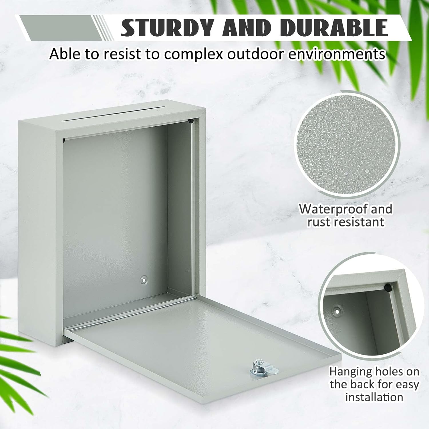 Metal Donation Box Suggestion Box with Slot and Lock-Cash for Money-Waterproof Drop Comment and Ballot Voting for Easy Wall mounting(Light Gray,13 x 11.4 x 3.5 Inches)