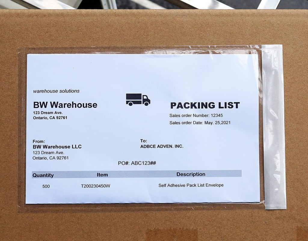 (1000 Pcs) Premium 6''x10'' Packing List Envelopes, Tailored Size for Letter-size Paper Folded in Half, Adhesive Shipping Label Pouches/Sleeves