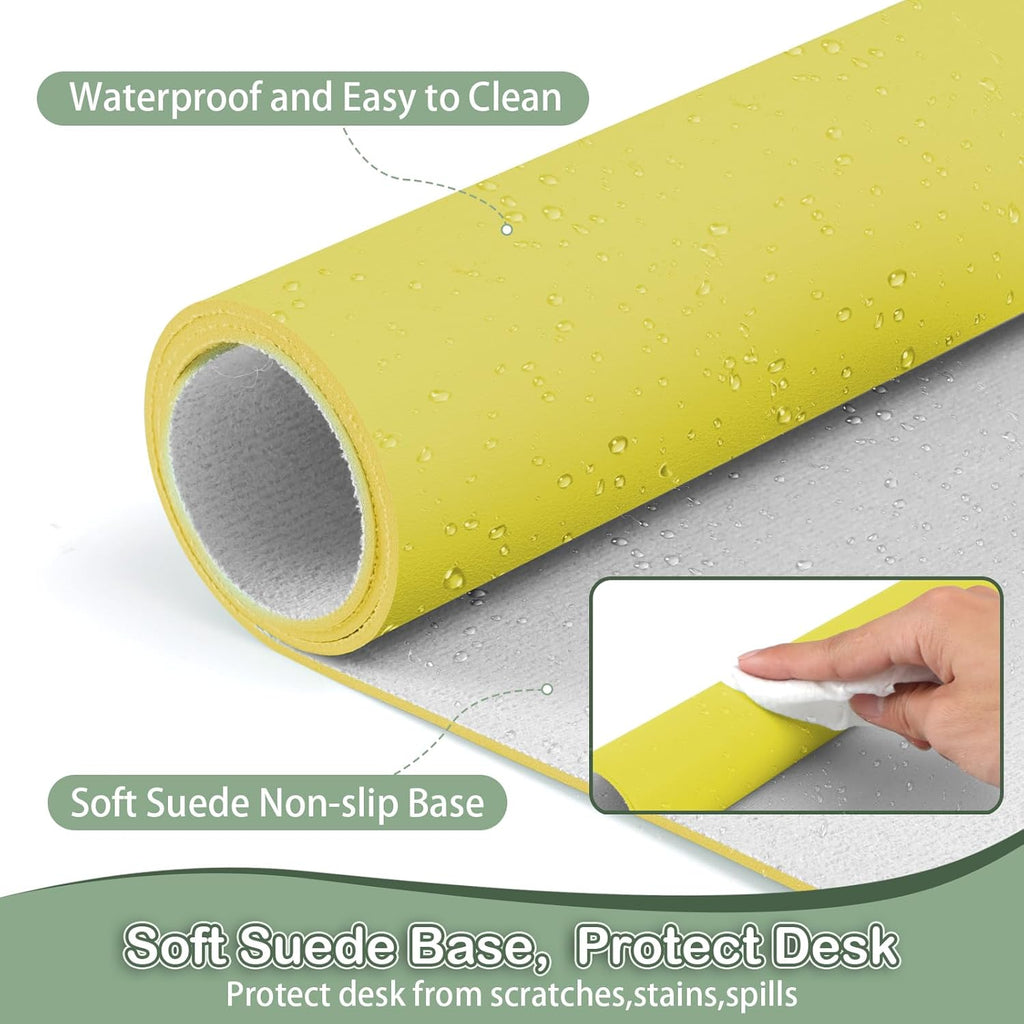 Boutilon Leather Desk Pad Protector,Non-Slip Mouse Pad,Laptop Desk Pad,Office Mouse Mat,Waterproof Leather Desk Blotter,Desk Writing Pad for Office and Home (S-Yellow,24"x 14")