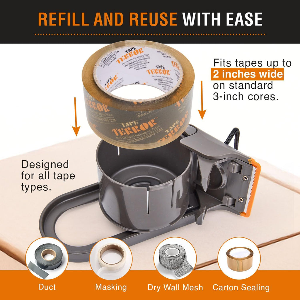 Clear Packing Tape with Dispenser (1 Roll) - Professional Grade for Boxes - Packaging, Shipping with Refillable Dispenser, Fits Standard Bulk Tapes Up to 2" Wide