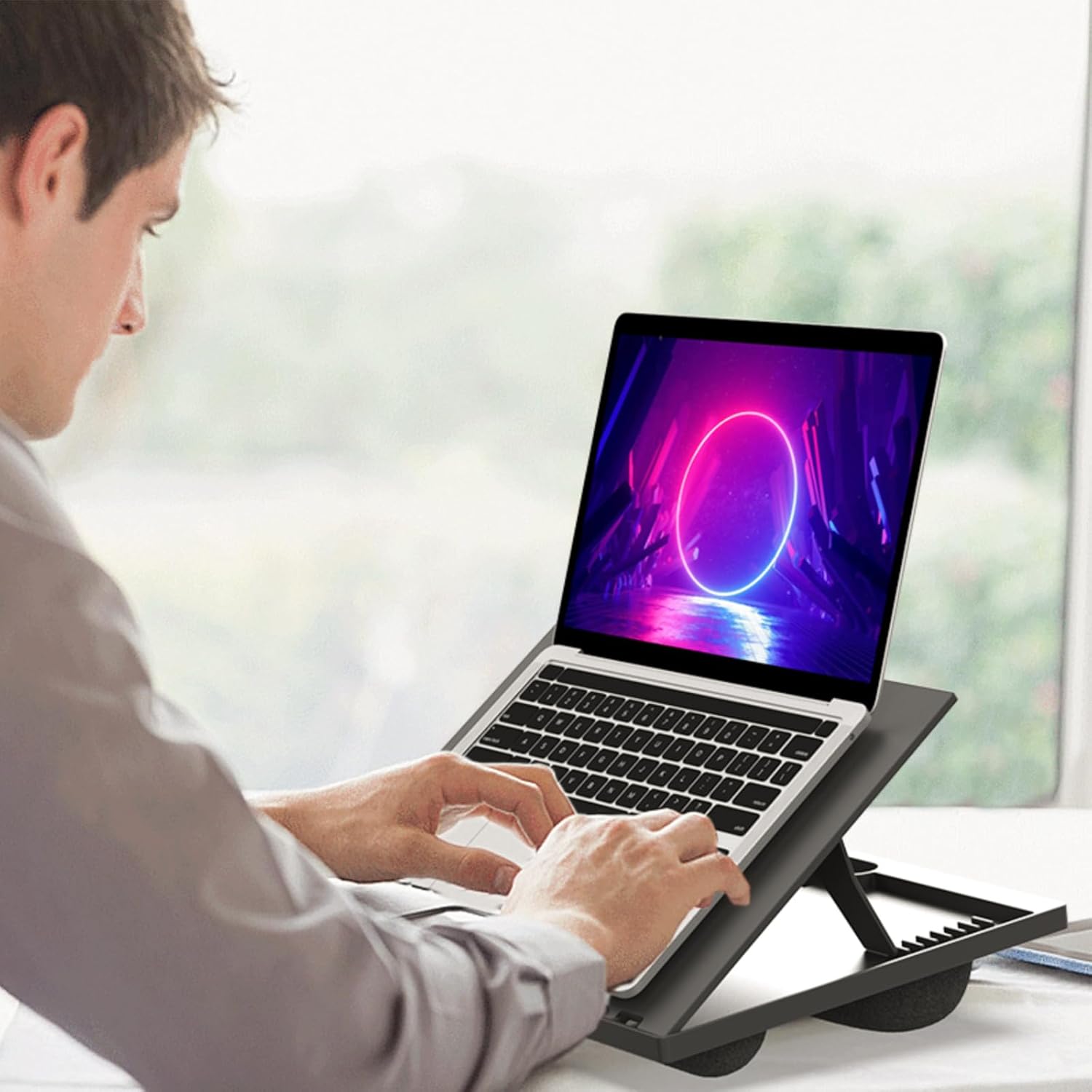Adjustable Laptop Desk with 8 Angles - Cushioned Lap Desk for 15.6 Inch Laptops, Portable with Handle for Home & Office