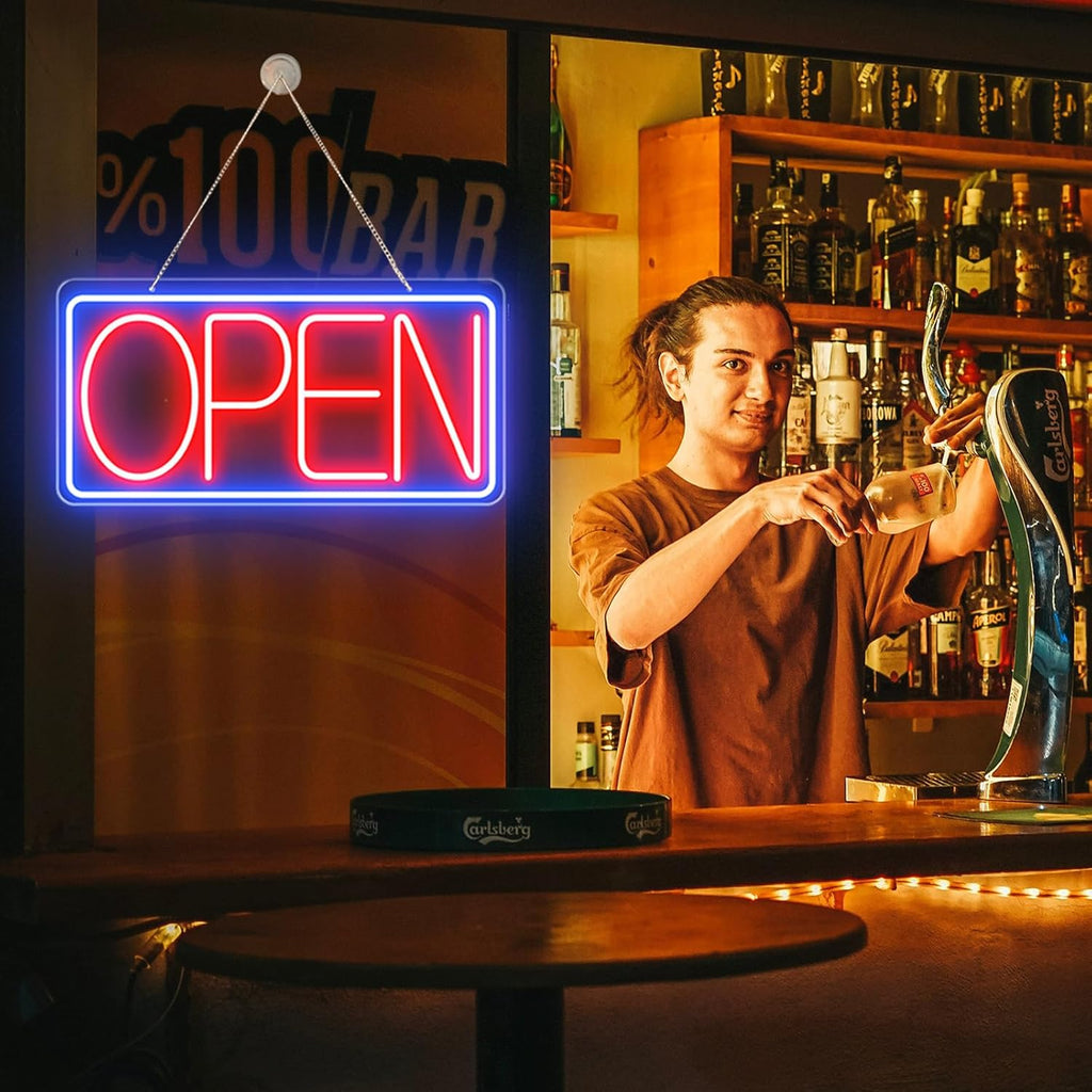 22" X 11" Led Neon Open Signs for Business, Large Open Signs, Plug In Electric Light Up with ON/OFF Switch, Ultra Bright Open Sign for Bar Salon Coffee Stores Club Hotel