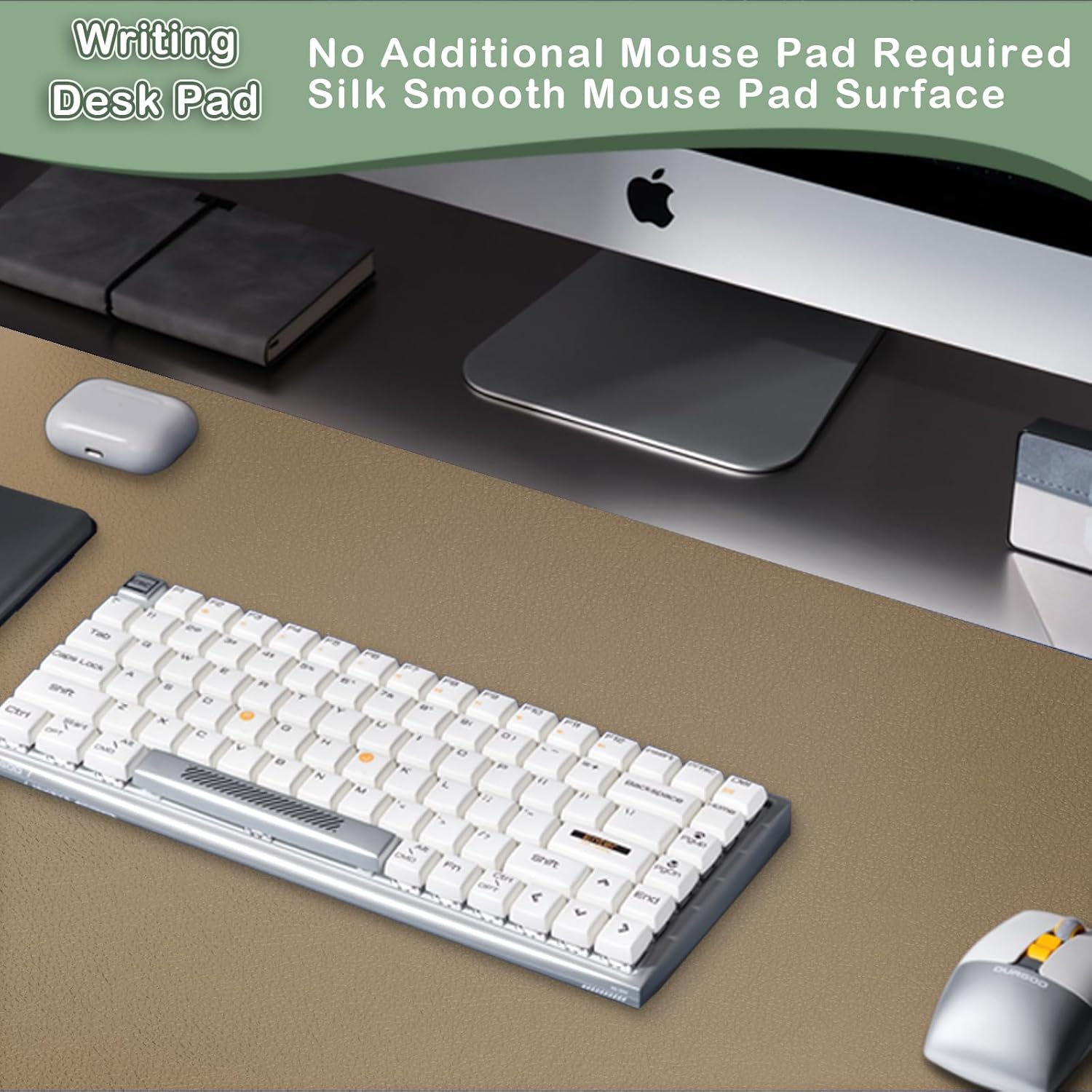 Boutilon Leather Desk Pad Protector,Non-Slip Mouse Pad,Laptop Desk Pad,Office Mouse Mat,Waterproof Leather Desk Blotter,Desk Writing Pad for Office and Home (M-Dark Apricot,30"x14")