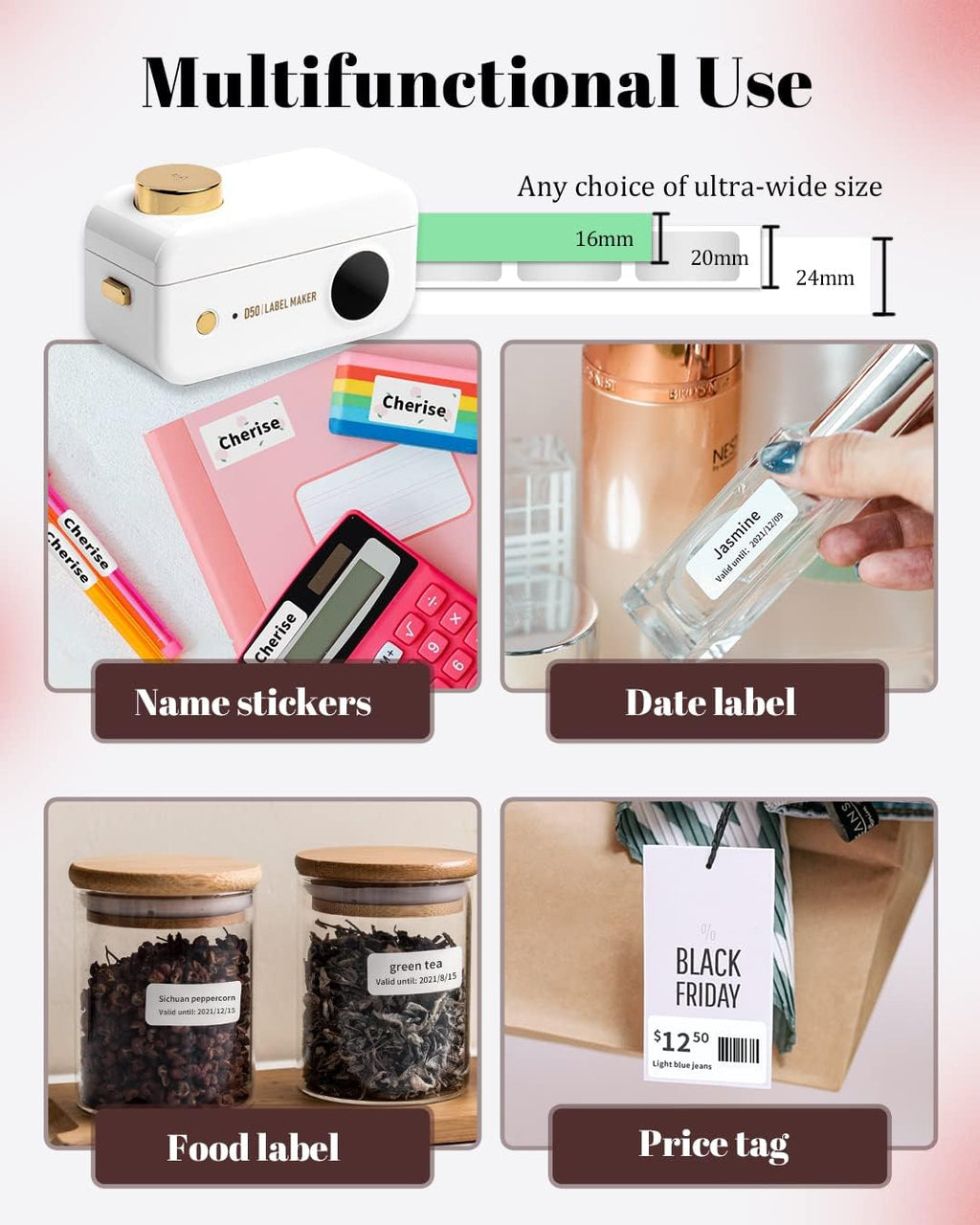 Phomemo Large Label Maker D50 for 3/5" to 9/10" Tape Portable Bluetooth Label Maker Machine, for Address,Organization,Office,Home, USB Rechargeable,Support iOS & Android
